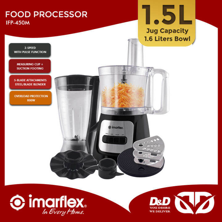 D&D Imarflex 3in1 Food Processor Blender & Citrus Juicer with 5