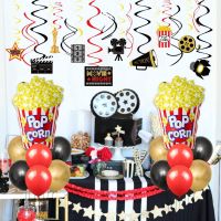 Movie Night Themed Party Decorations Set Its Movie Time Balloons for Hollywood Oscar Birthday Popcorn Balloons Hanging Swirls