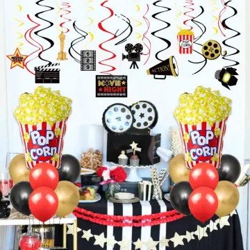 Hollywood Movie Theme Party Hanging Swirls, Lights Camera Action Movie Night Party Black Gold Foil Swirl Decorations for Hollywood Movie Night Party