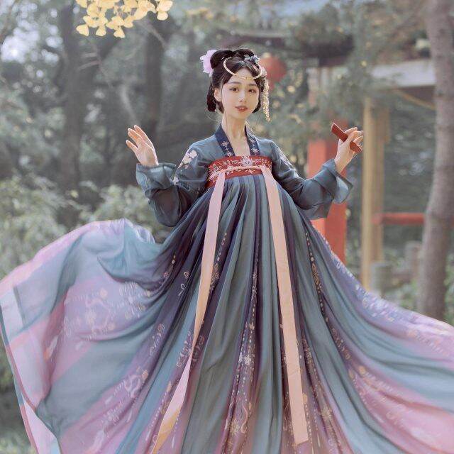 Ready stock】 Summer Chinese Hanfu Princess Dress Women Fairy Folk with  Kimono Female Dance Oriental Costume Chinese Clothes 