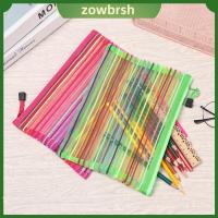 ZOWBRSH 1pc สีทึบ กระเป๋าถือ เครื่องสำอาง สีรุ้ง ไนลอน แต่งหน้า กระเป๋าดินสอแบบมีซิป ที่เก็บเครื่องสำอาง กระเป๋าใส่ปากกาตาข่าย กริด