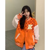 New pu leather sleeve stitching woolen baseball uniform jacket female letter towel embroidered 2022 spring jacket woman jacket