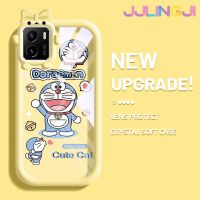 Jjlingji เคสสำหรับ VIVO Y15s Y01 Y15a การ์ตูนแฮปปี้โดราเอมอนสเตอร์สีสันสดใสเลนส์กล้องถ่ายรูปแบบนิ่มกันกระแทกแบบใสเคสมือถือเคสความคิดสร้างสรรค์โปร่งใสเรียบง่ายฝาครอบป้องกันซิลิโคน