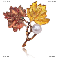 pime MALL VINTAGE Maple Leaf Pearl เข็มกลัด Corsage PIN อุปกรณ์เสริมเครื่องประดับของขวัญ