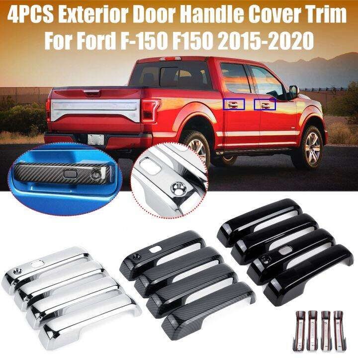 4ชิ้นประตูด้านนอกคาร์บอนไฟเบอร์ฝาครอบที่จับ-trim-สำหรับ-ford-f-150-f150-2015-2020