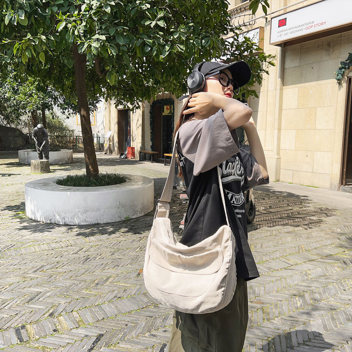 กระเป๋าสะพายพาดลำตัวผ้าใบแฟชั่นความจุสูงกระเป๋าหิ้วฮาราจูกุสำหรับวัยรุ่น