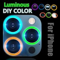 6PCS Luminous Camera Protector for iPhone 14 13 12 mini 11 Pro max Metal Lens Ring Glass for iPhone14 14pro Max DIY Colors  Screen Protectors