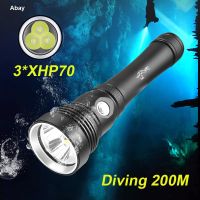 3 XHP70 Strong Light Diving Flashlights LED Outdoor Professional Diving Flashlight Rescue Lighting Professional Diving Lights Rechargeable  Flashlight