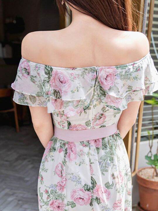 women-summer-korea-style-off-shoulder-maxi-dress-slit-bodycon-party-elegant-evening-vintage-printed-clothing