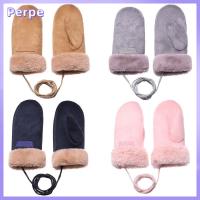 PERPE Women Windproof Plus Velvet Anti-Lost Candy Color Cashmere Mittens Faux Fur Gloves