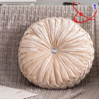 Round Pumpkin Throw Pillow Velvet Pleated Couch Cushion Floor Pillow for Sofa Chair Bed Car Home Decoration