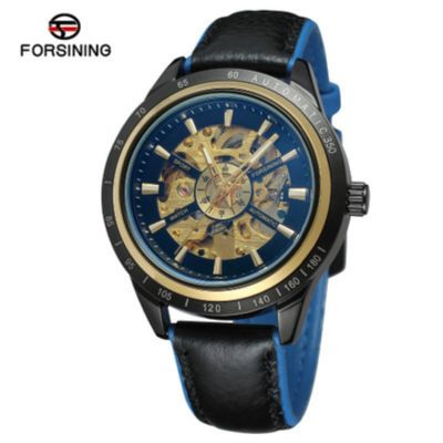 The new forsining mens leisure waterproof mechanical watch blue hollow out fully automatic watches ○▩⊕