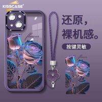 KISSCASE เคสโทรศัพท์แบบใสกุหลาบสีม่วงสำหรับ Iphone 11 12 13 14 Pro Max Plus เคสเลนส์กล้องถ่ายรูปการป้องกันแบบเต็มรูปแบบ13Promax Ins เคสแบบแฟชั่น12Pro กรอบซองนุ่มกันกระแทก