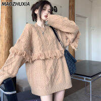 เสื้อกันหนาวผู้หญิงยาวปานกลางแต่งพู่ใหม่ MAOZHUXIA คอกลมหลวม