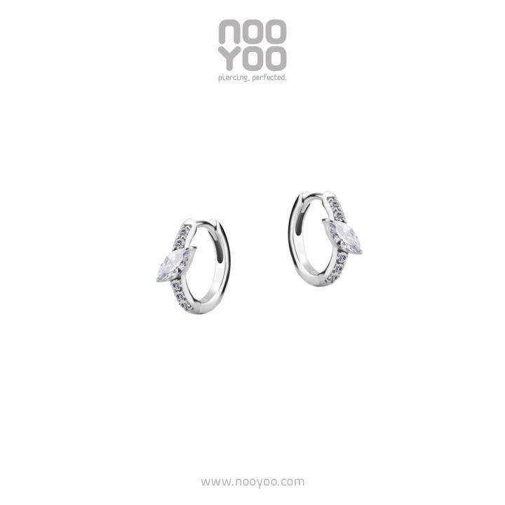 NooYoo ต่างหูสำหรับผิวแพ้ง่าย Hoop with Marquise and Row CZ Surgical Steel