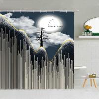 [COD]Zen Stone Elk ม่านอาบน้ำสีทองหรูหรา Forest Tree Water Bathroom Decor Bath Screen ผ้าม่านผ้ากันน้ำพร้อมตะขอ Set