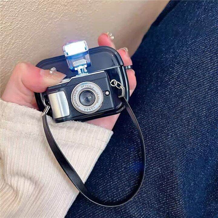 cute-led-flash-camera-earphone-case-with-strap-for-apple-airpods-pro-2-1-3rd-generation-2022-luxury-funda-black-headphone-cover-headphones-accessories