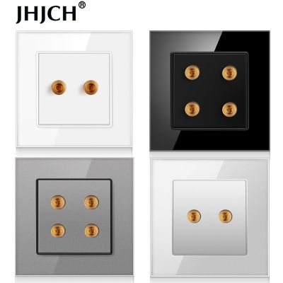 【NEW Popular】 JHJCH-Wall-Mounted Audio Socket Speaker Junction Box Power Output Temperedcrystal Panel สีดำสีขาวสีเทา