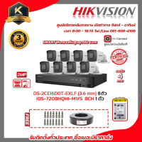 ชุดกล้องวงจรปิดและเครื่องบันทึก iDS-7208HQHI-M1/S กล้องวงจรปิดDS-2CE16D0T-EXLFเลนส์ 3.6 mm x8 พร้อมฮาร์ดิส2TB x1 เถมฟรีสายRG6+ไฟ 100เมตรx1 BNC เกลียวx14