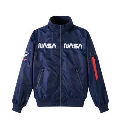 แจ็คเก็ตลำลองผู้ชายเสื้อแจ็คเก็ตผู้ชายสีทึบชุดบินบางส่วนข้ามพรมแดนกีฬาและสันทนาการแฟชั่นผู้ชายแบรนด์ NASA