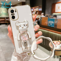 YiaMia เคสโทรศัพท์นิ่มสำหรับ Xiaomi,เคสโทรศัพท์สำหรับ POCO F3 /Poco M3 Pro /Poco M4 Pro/poco X3 X3 Nfc/poco X2/Poco M5 4G แฟชั่นน่ารักสีชมพูมีไฟเคสมือจับสำหรับโทรศัพท์มือถือหมีรุนแรงเคสนิ่มเคลือบอิเล็คโทรเพลท6D ฝาครอบโทรศัพท์ TPU + สร้อยข้อมือ