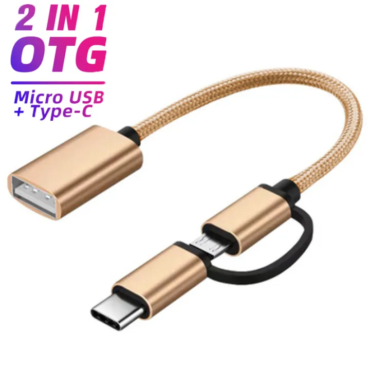 2 in 1 OTG USB Cable Adapter Micro USB Type C To USB Converter Cable