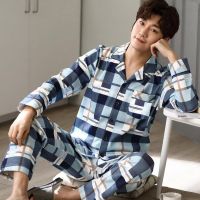 Plus Size Autumn Winter Men Pajamas Set Turn-down Collar Long Sleeve Trousers Sleepwear Leisure Pyjama Night Pijamas Home Wear