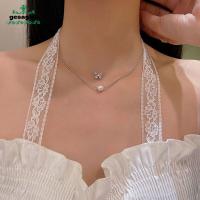 GESAGEW อารมณ์ ประณีต ย้อนยุค สองชั้น สาว Choker ของขวัญ หญิง มุก สร้อยคอสไตล์เกาหลี โซ่กระดูกไหปลาร้าผู้หญิง เครื่องประดับแฟชั่น สร้อยคอผีเสื้อ