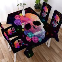 ▧❁ Black and White Gothic Skull Printing Rectangular Tablecloths for Table Party Decoration Waterproof Anti-stain Tablecloth Cover