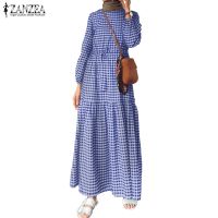 ♕✧ ZANZEA Women Long Sleeve Plaid Printed Casual Muslim Long Dress