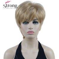 StrongBeauty สั้นเลเยอร์สีบลอนด์เน้นขนปุยคลาสสิกหมวกวิกผมสังเคราะห์เต็มวิกผมผู้หญิงตัวเลือกสี