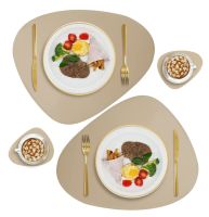 【CC】﹍✗  Inyahome Faux Leather Placemats Set of 2 and Coasters Dining Table Wipeable Washable Dinner Mats