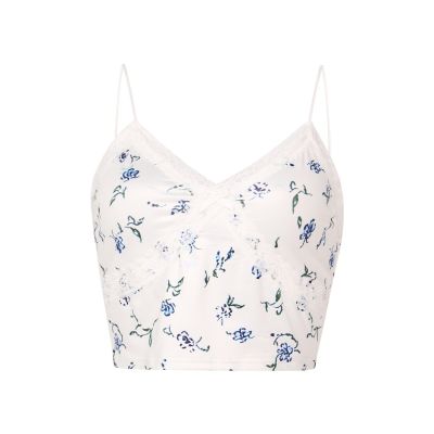 ‘；’ Hot Girls Summer  V-Neck Camisole Ladies Lace Splicing Butterfly Printing Sleeveless Midriff-Baring Top For Dating Shopping