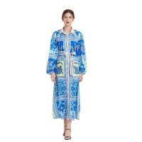 Women Dress Spot Real  Elegant Long Sleeve  Vintage Printed Maxi Dress