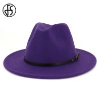 【Explosion umbrella】 FS หมวกสีม่วง Fedora แจ๊สหมวกผู้ชายผู้หญิงขนสัตว์รู้สึก Cloche Fedora หมวกด้านบนกะลา Trilby Fedoras Sombrero Mujer วินเทจ