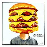 รูปภาพ Hamburger แฮมเบอร์เกอร์ Diet always start tomorrow รูปภาพ​ติด​ผนัง​ pop art พร้อมกรอบและที่แขวนรูปภาพ กรอบรูป​​ ของขวัญ แต่งบ้าน