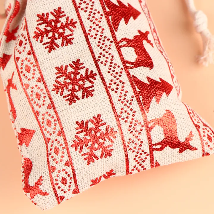 zhongloul-1ชิ้นถุงของขวัญคริสต์มาสผ้าลินินถุงหูรูดขนาด10x14ซม-ถุงบรรจุภัณฑ์ใส่ลูกกวาดสำหรับงานเลี้ยงคริสต์มาสอุปกรณ์จัดเก็บปีใหม่
