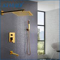 KEMAIDI Bathroom Shower Kit Golden Brass Showr Head Single Handle Valve Mixer Tap W/ Hand Shower Hot Cold Mixer