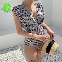 [mingyuan] One-piece swimsuit women gather high waist slim swimsuit pool beach travel dgn