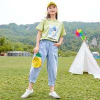 ✨ perfect ❀ Baju Girl 2Pcs Girls Leisure Suit Kids Girls Summer Fashion T-shirt + Cropped Trousers Set for 4-14 Y