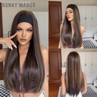 Long Straight Headband Synthetic Natural Wigs Mixed Brown Hair Wigs for Black Women Daily Party Use Heat Resistant Fake Hair [ Hot sell ] TOY CENTER