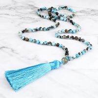 ZOE Necklace 108 Mala ลูกปัด Agates สร้อยคอแฟชั่นสายหินธรรมชาติโยคะพู่ยาวเครื่องประดับโซ่เสื้อกันหนาวสไตล์โบฮีเมียนผู้หญิงผู้ชาย