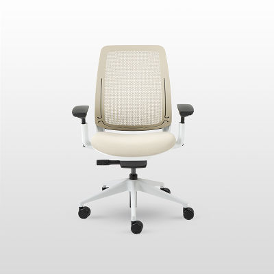 Modernform เก้าอี้เพื่อสุขภาพ รุ่น SERIES 2 พนักพิงกลาง Plastic Air Liveback MALT(สีครีม) โครงขาว เบาะผ้าสีครีม เก้าอี้ Steelcase Ergonomic