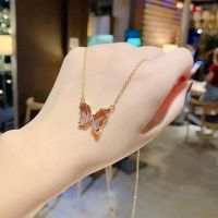 Korean Glass Crystal Butterfly Necklace Fashion Dream Clear Glass Butterfly Clavicle Chain