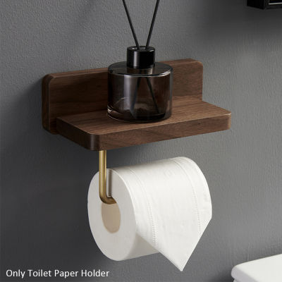 With Shelf Hardware Accessories Home Decor Wall Mounted Solid Wood Phone Storage Hotel Kitchen Retro Drilling Toilet Paper Holder