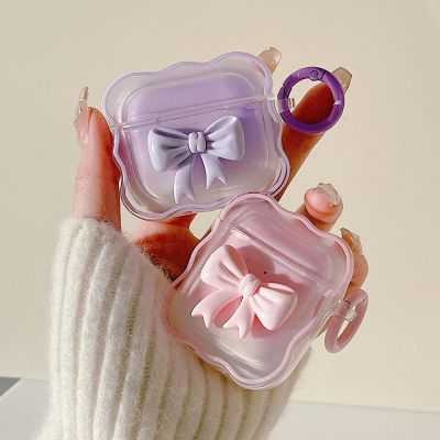 Korean Rosette Gradient Bow Knot Case for Apple Airpods 1 2 Pro 3 2021 Bluetooth Earphone Charging Box Soft Transparent Cover Headphones Accessories