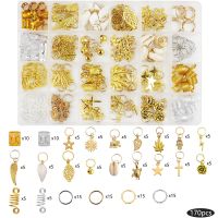 170pcs/box Gold Mix Leaves Spring Ring Hair Braid Dreadlocks Beads Clips Hair Decoration Accessories with Storage Box