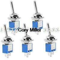 5 Pcs DPDT ON-ON 3 Pin 3 Terminal Panel Mounting Mini Toggle Switch 125VAC 3A