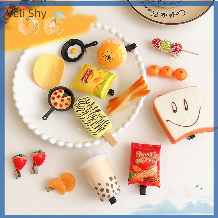 veli-shy-กิ๊บติดผมน่ารักเครื่องประดับผมกิ๊ฟติดผมอาหารจำลองมันฝรั่งทอดชิปคลิปด้านข้างสำหรับเด็กผู้หญิงกิ๊บหนีบผมขวดน้ำแสนตลก