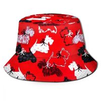 Cartoon Black Westie Print Wild Hat Women Panama Bucket Hat Scottie Dog Design Flat Sun Visor Fishing Fisherman Bob Hat Hip Hop